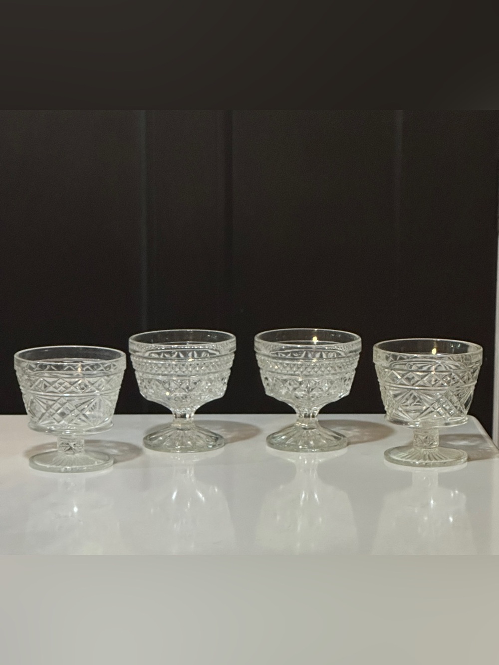 MCM Anchor Hocking Wexford Hazel Atlas Pressed Glass Dessert Cups Diamond Set